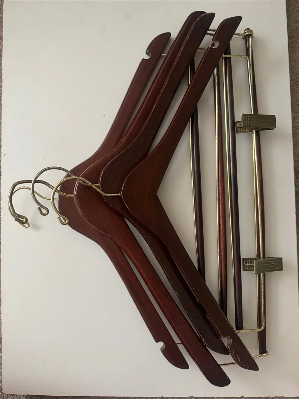 Premium Wooden Clothes Hangers with Pants Clips - Dark Brown